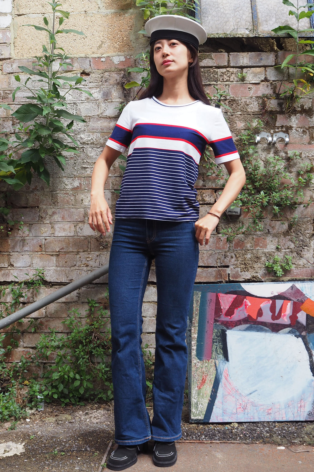70's St Michael's Cotton T-Shirt White/Navy