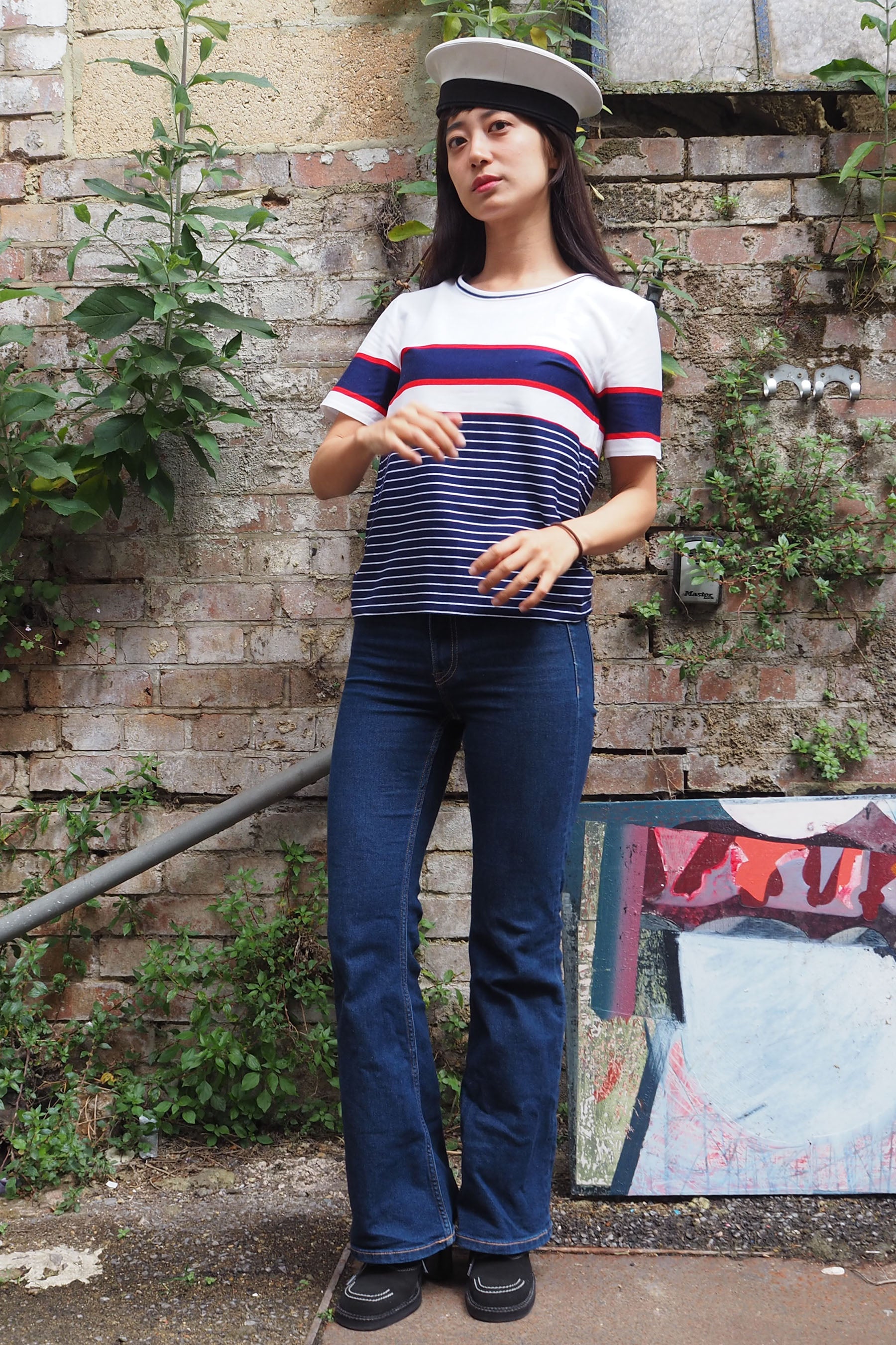 70's St Michael's Cotton T-Shirt White/Navy