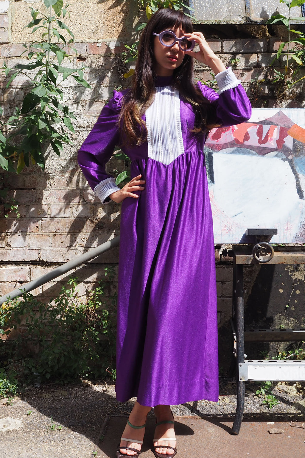 70's Tattershall Velvet Lace Dress Purple