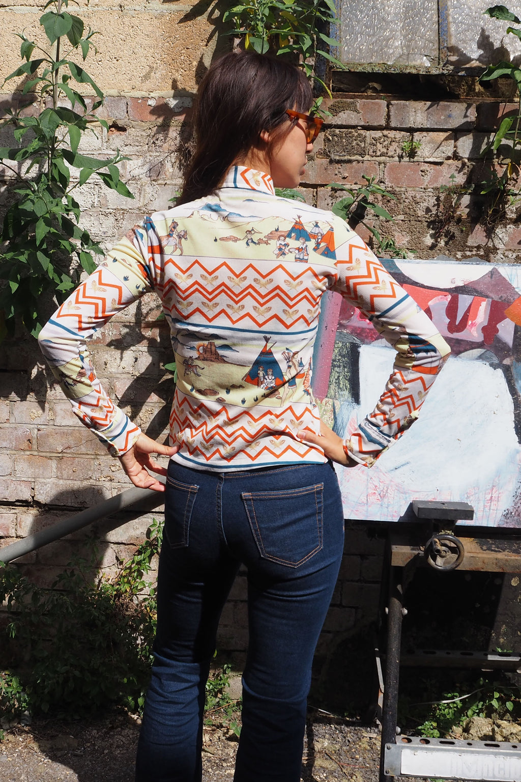 70's C&A Indian Pattern Shirt White/Yellow