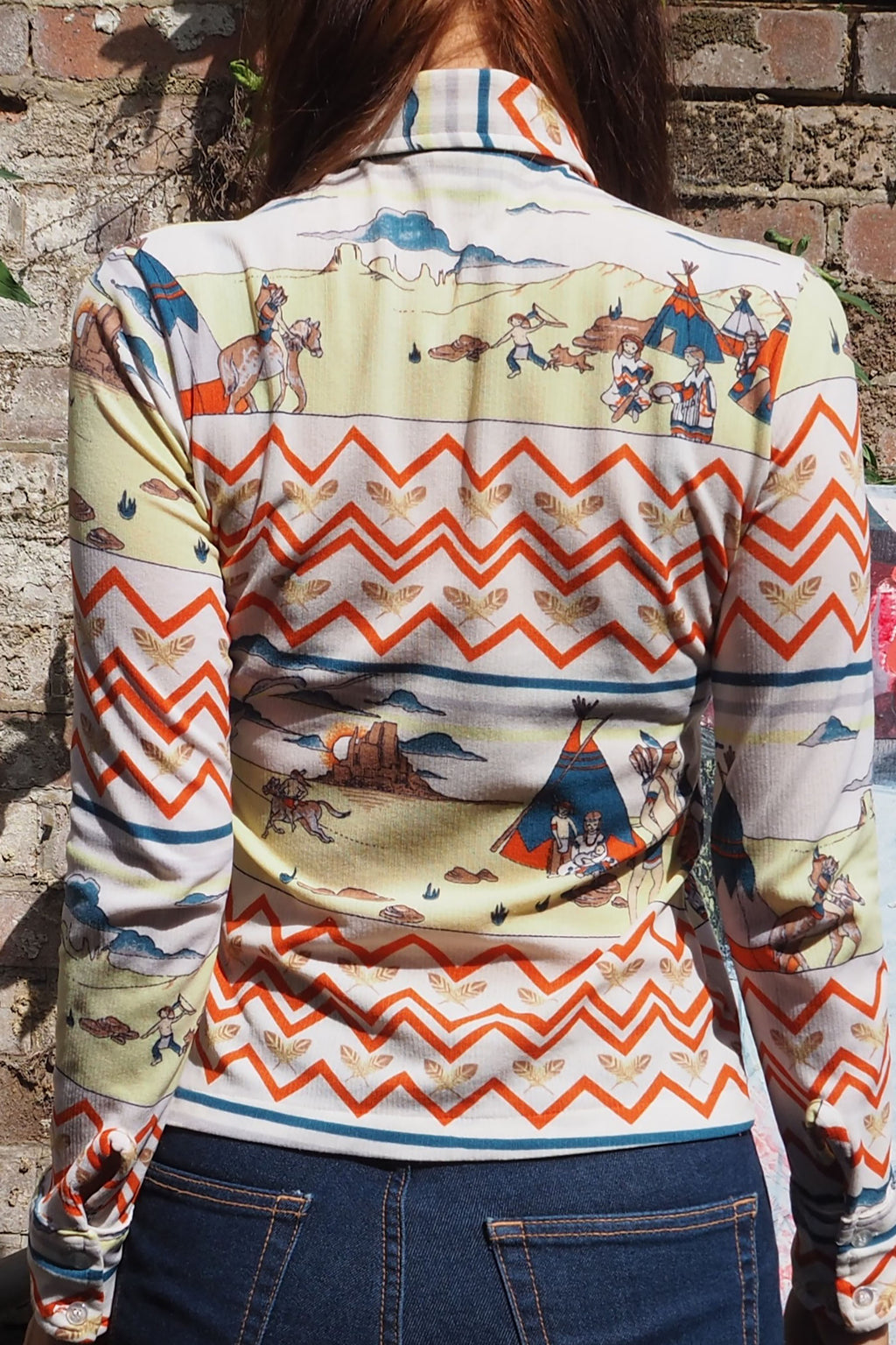 70's C&A Indian Pattern Shirt White/Yellow