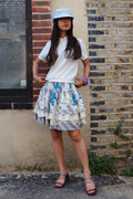 70's Vintage 3-Tier Ruffle Marine Skirt Blue/White