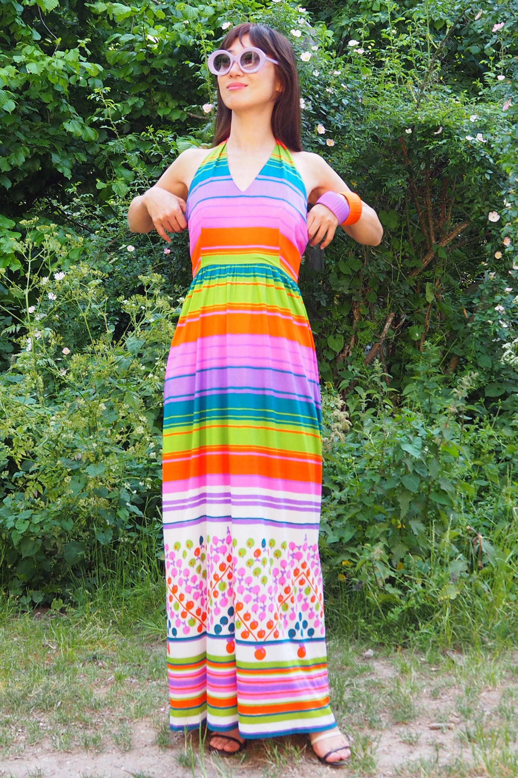70's Kati holiday Rainbow Stripe Dress Rainbow