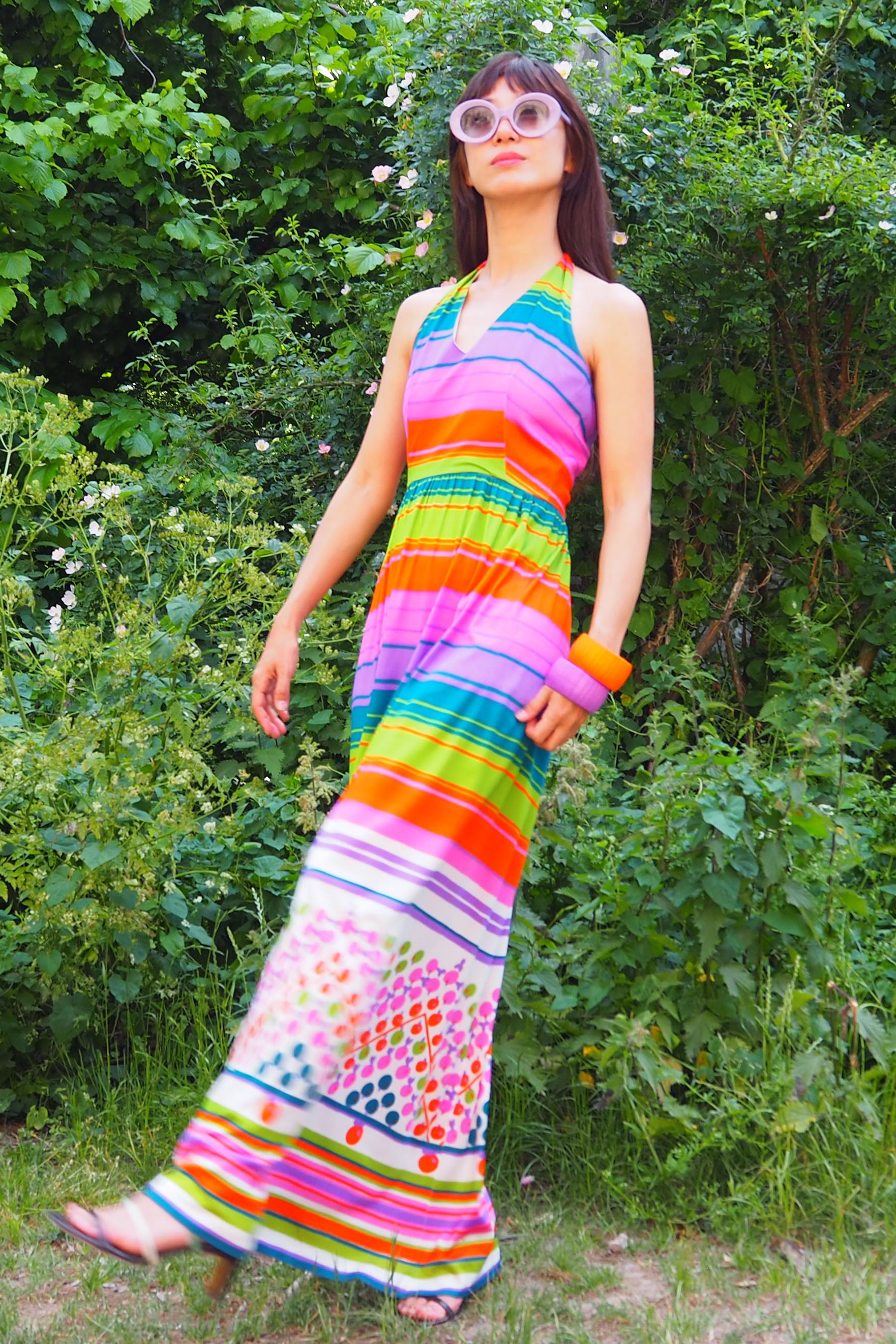 70's Kati holiday Rainbow Stripe Dress Rainbow