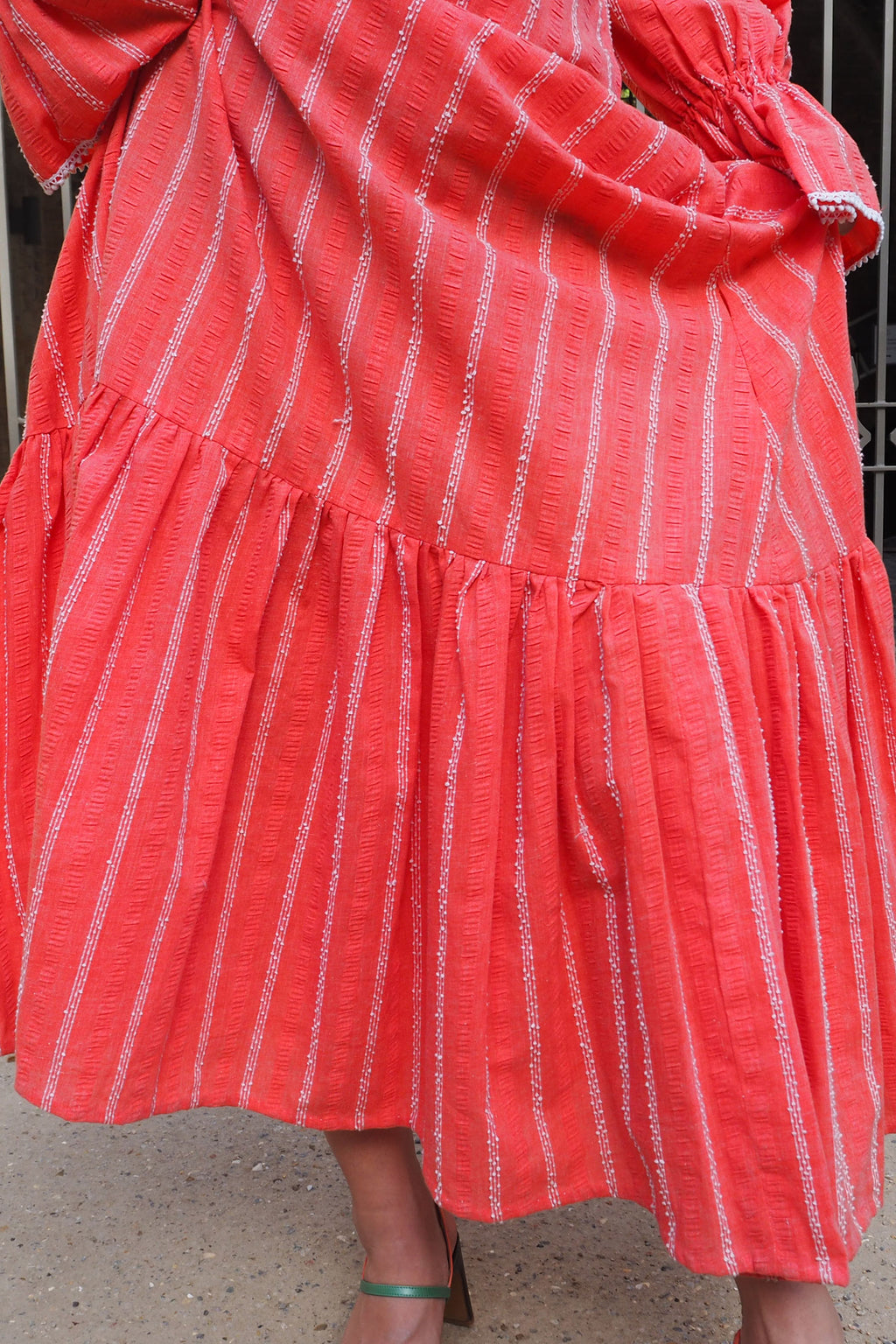 70's Annie Gough at Gemini Ruffle Embroidered Dress Red
