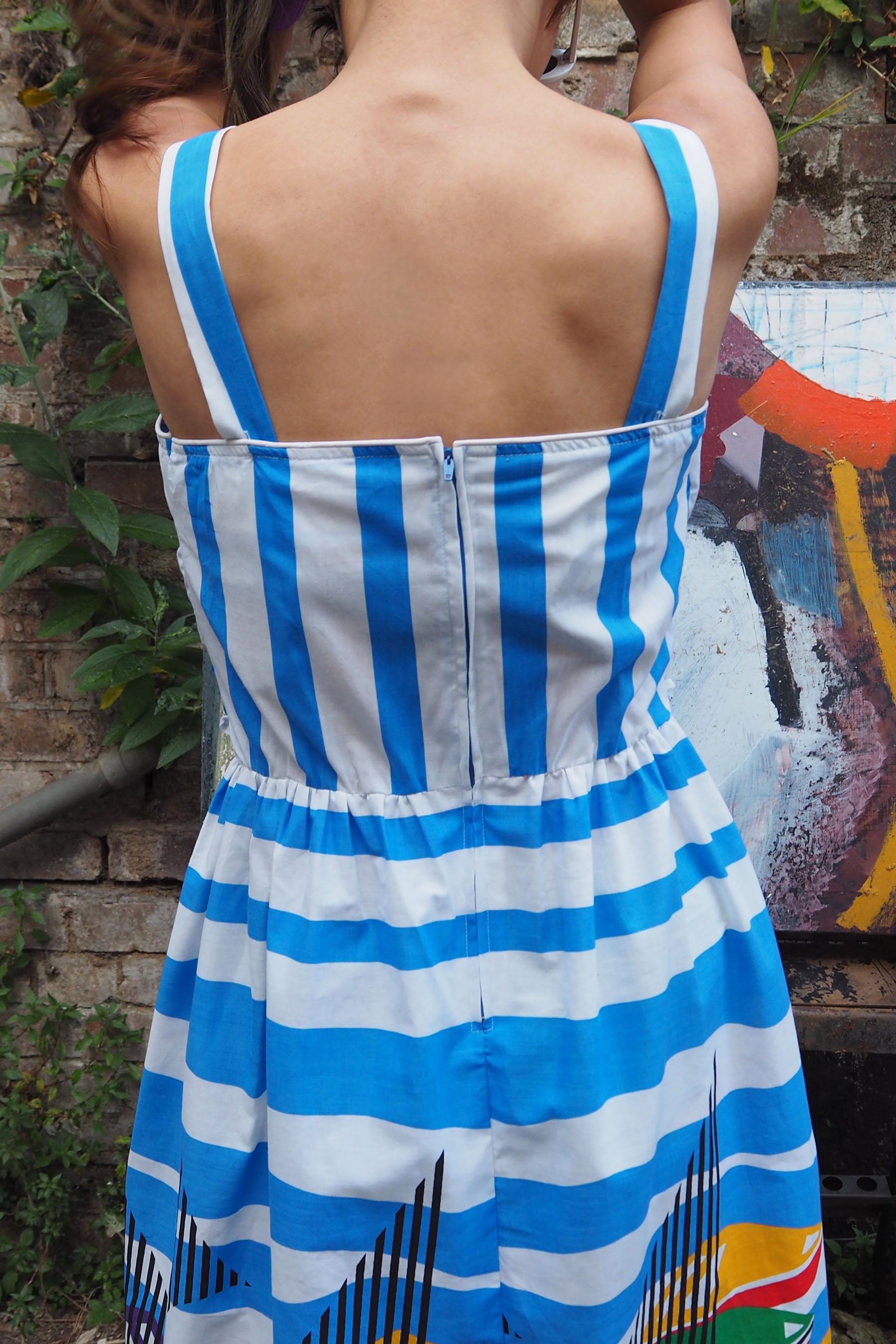 80's Jandabar Yacht Print Summer Dress Blue
