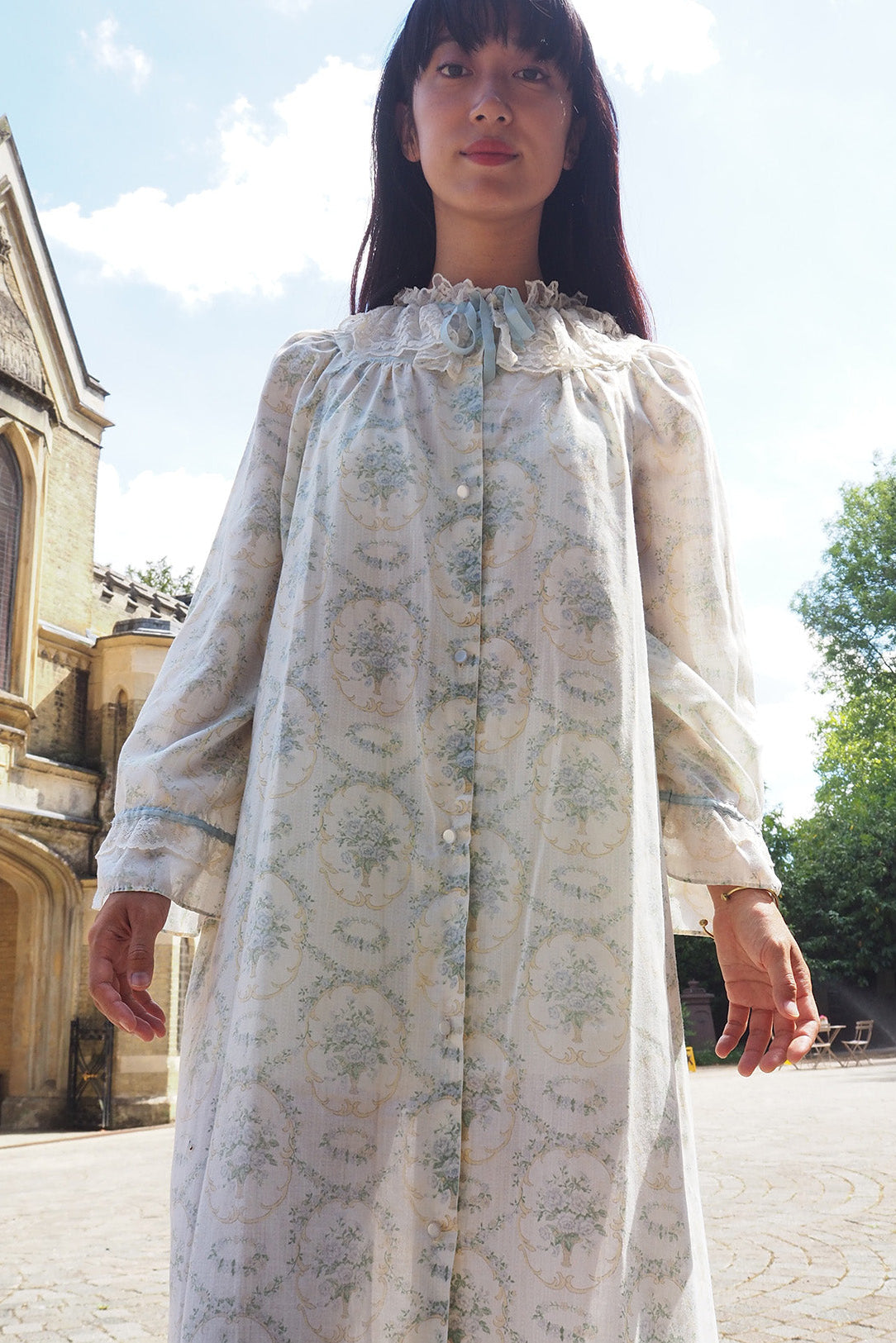 70's Night Gown London Vintage | Victorian Lace Cotton Dress