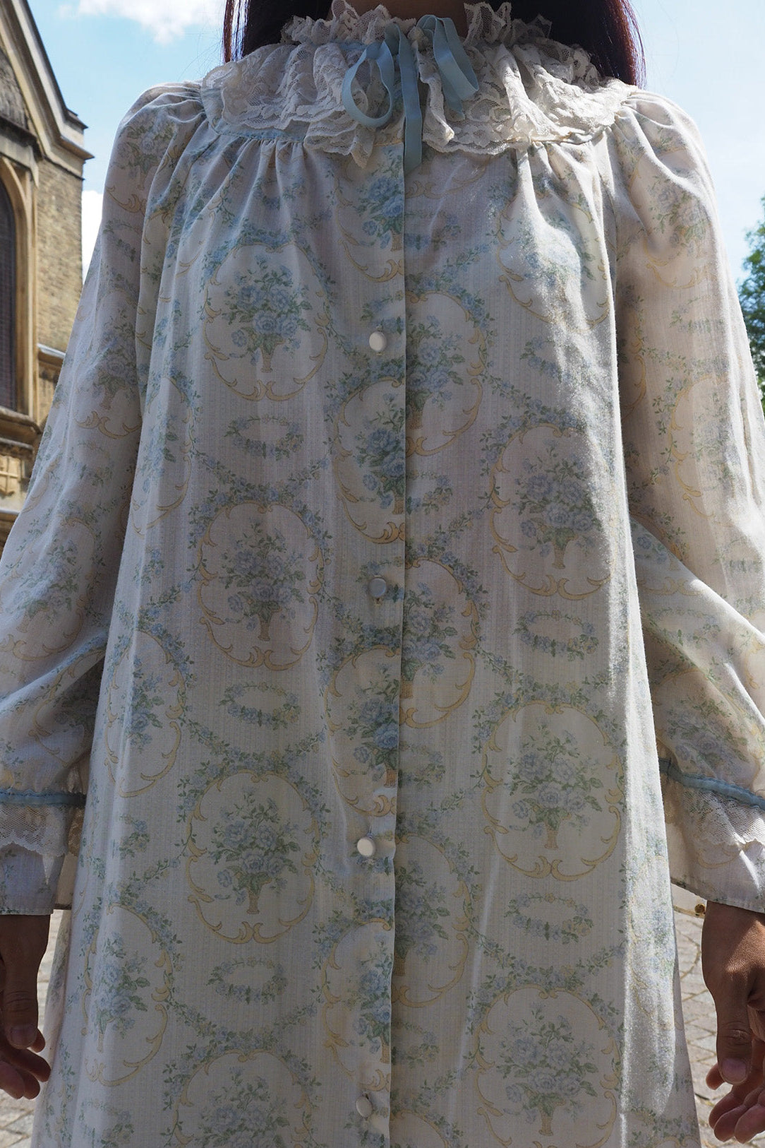 70's Night Gown London Vintage | Victorian Lace Cotton Dress