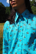 70's Neon Blue Shirt London Vintage | Native American Print Men's Shirt