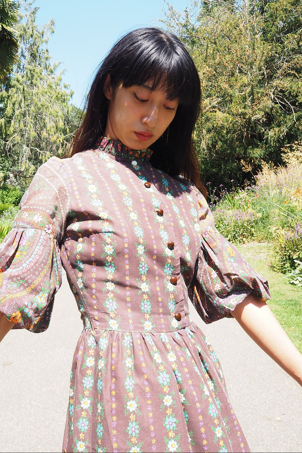 70's Brown Dress Richard Shops UK | Hippie Floral Paisley Maxi Dress