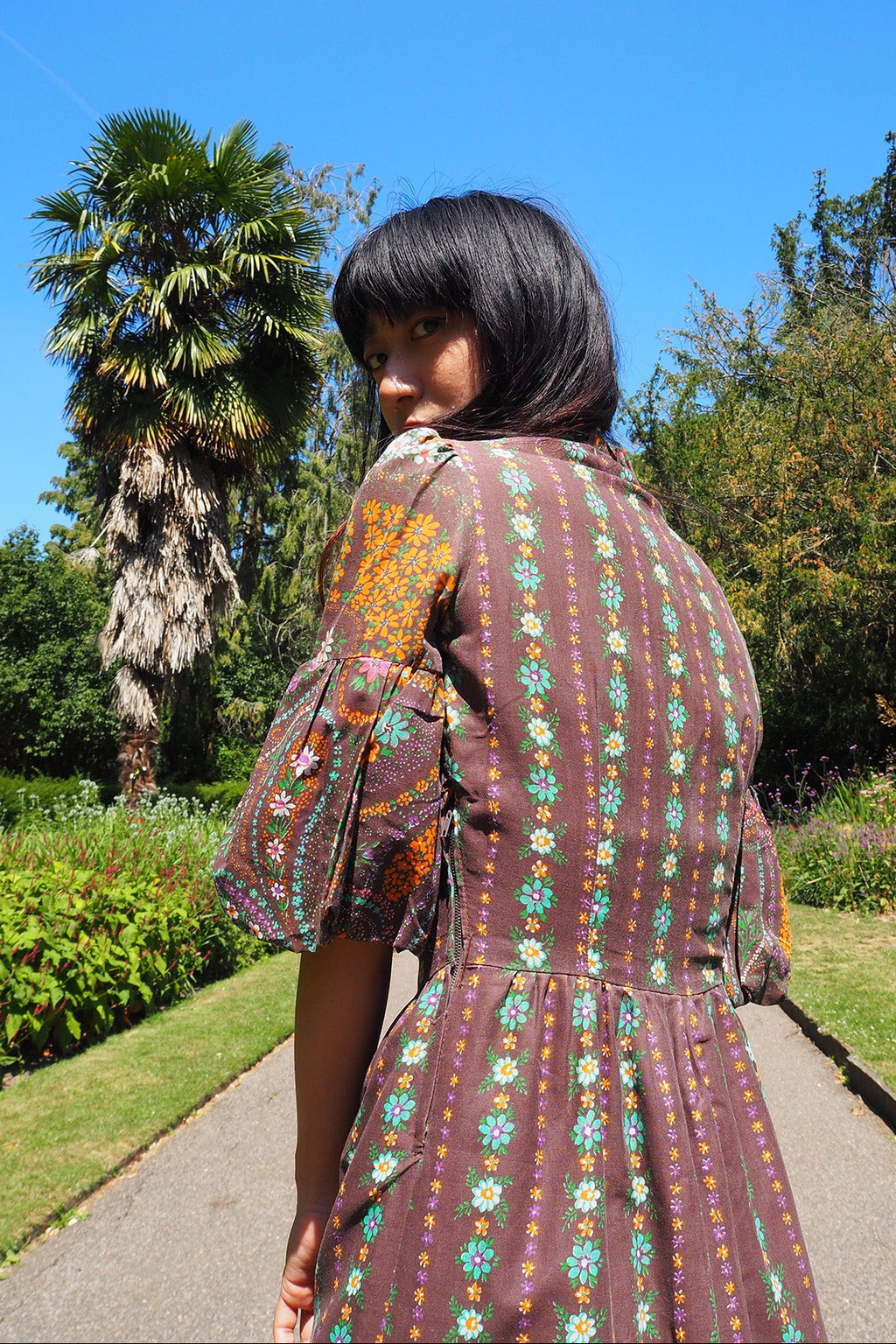 70's Brown Dress Richard Shops UK | Hippie Floral Paisley Maxi Dress
