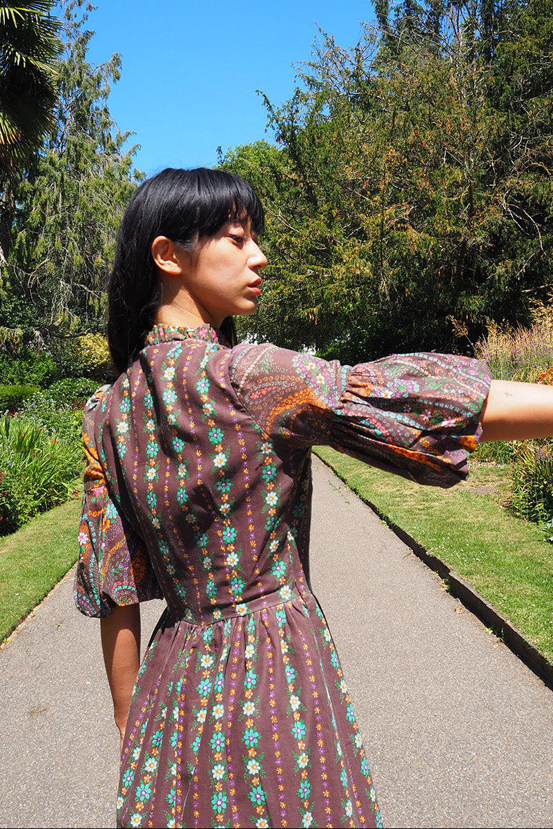 70's Brown Dress Richard Shops UK | Hippie Floral Paisley Maxi Dress