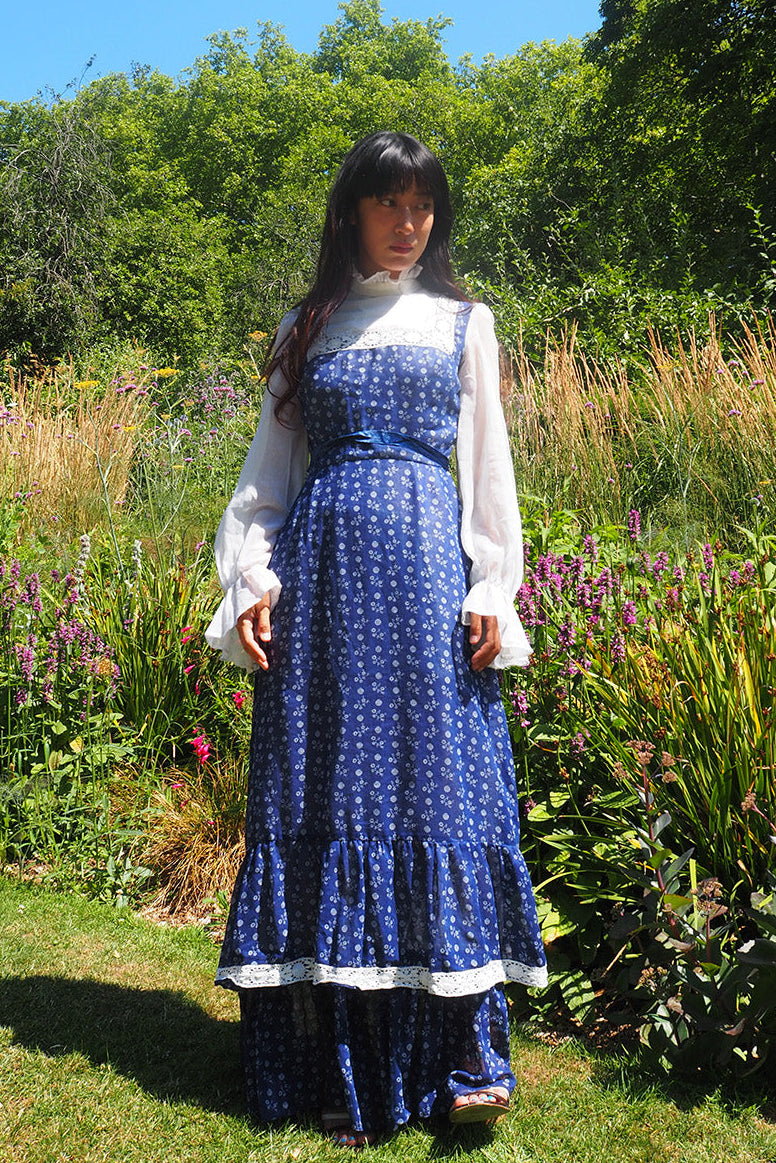 70's Victorian Dress Fiona England | Romantic Country Lace Maxi Dress