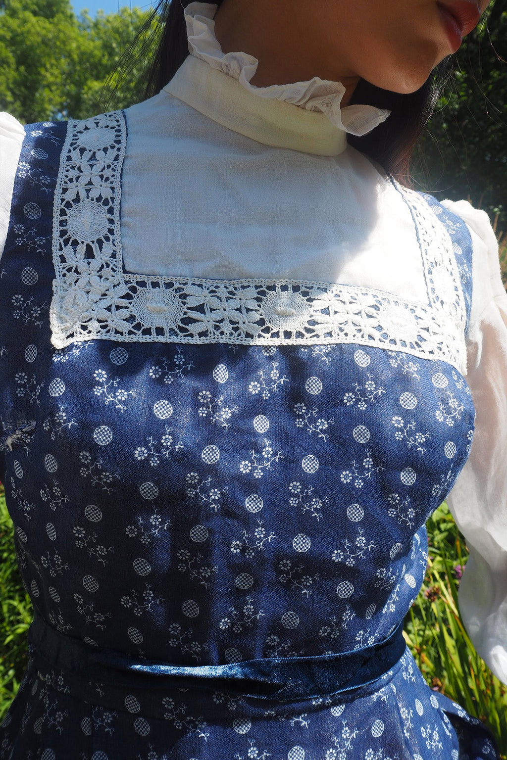 70's Victorian Dress Fiona England | Romantic Country Lace Maxi Dress