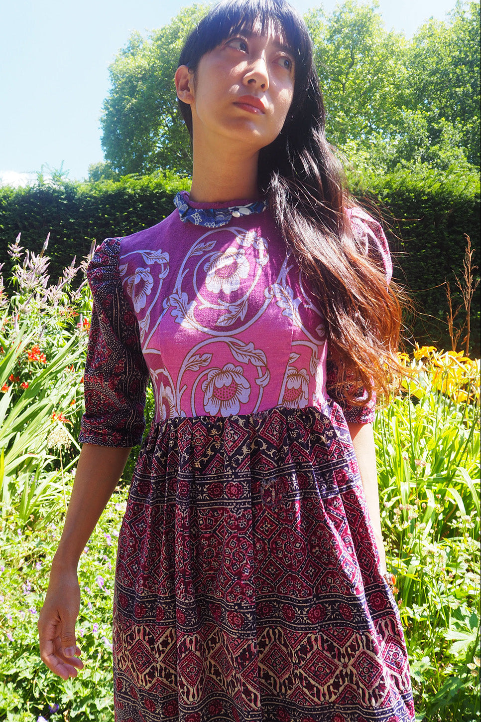 70's Handmade Patchwork Dress London Vintage | Purple Blue Gradient Maxi