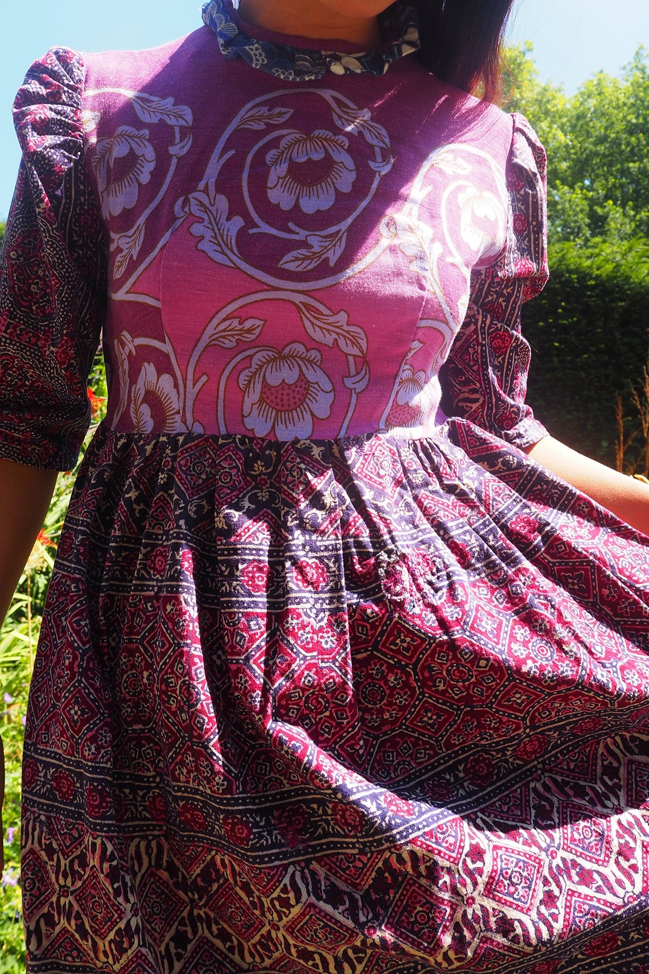 70's Handmade Patchwork Dress London Vintage | Purple Blue Gradient Maxi