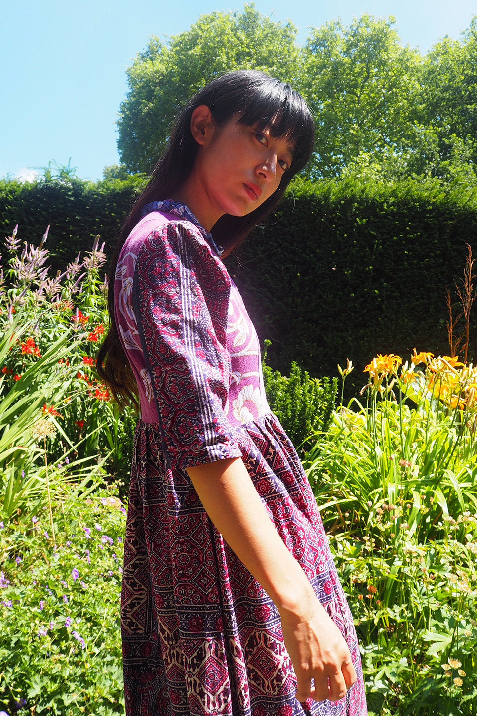 70's Handmade Patchwork Dress London Vintage | Purple Blue Gradient Maxi