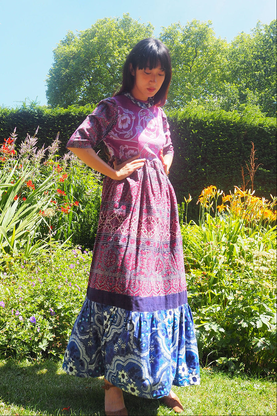 70's Handmade Patchwork Dress London Vintage | Purple Blue Gradient Maxi
