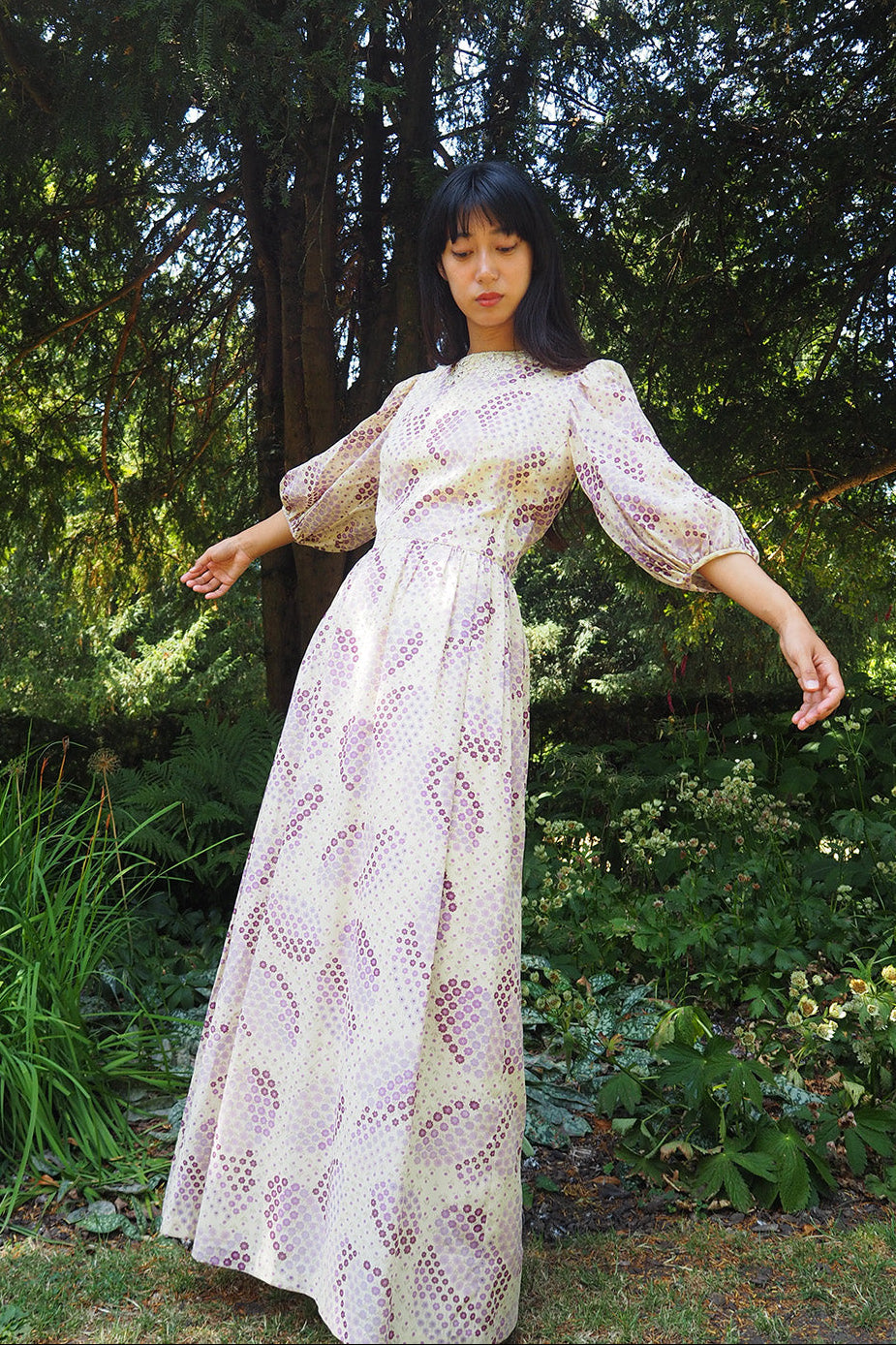 70's Lace Maxi Dress London Vintage | Romantic Puff Sleeve Long Dress