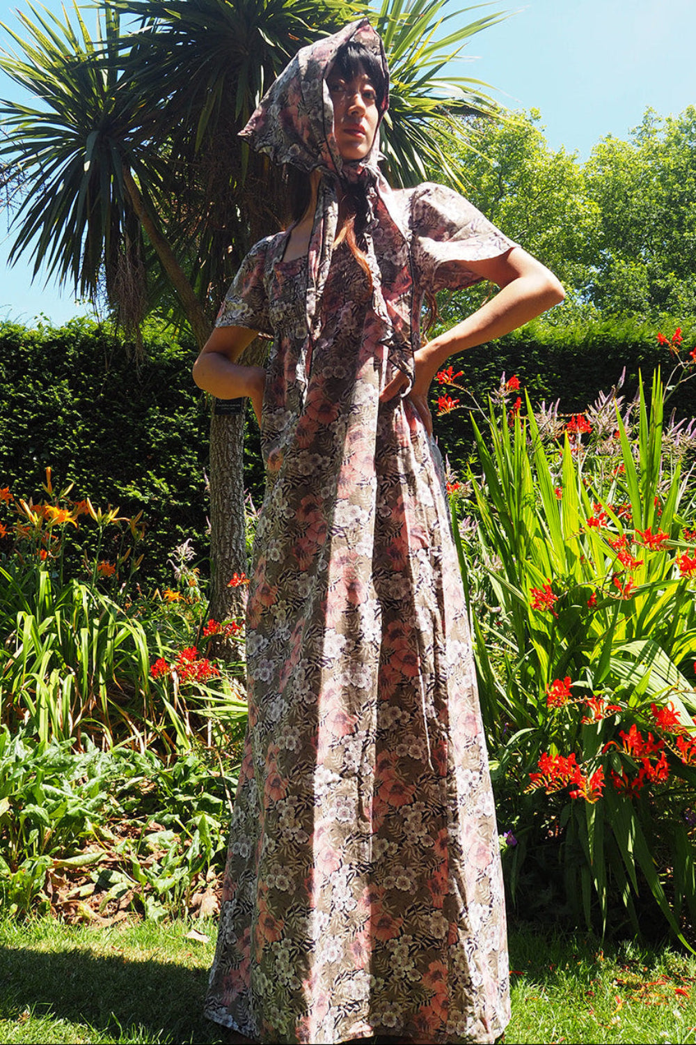 70's Dorothy Perkins Maxi Dress with Babushka Scarf | UK Botanical Print