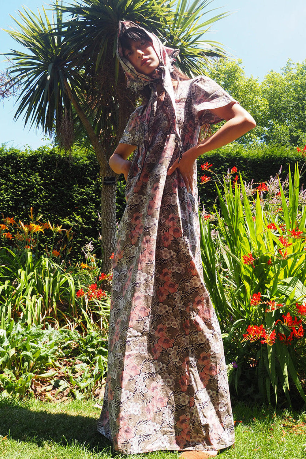 70's Dorothy Perkins Maxi Dress with Babushka Scarf | UK Botanical Print