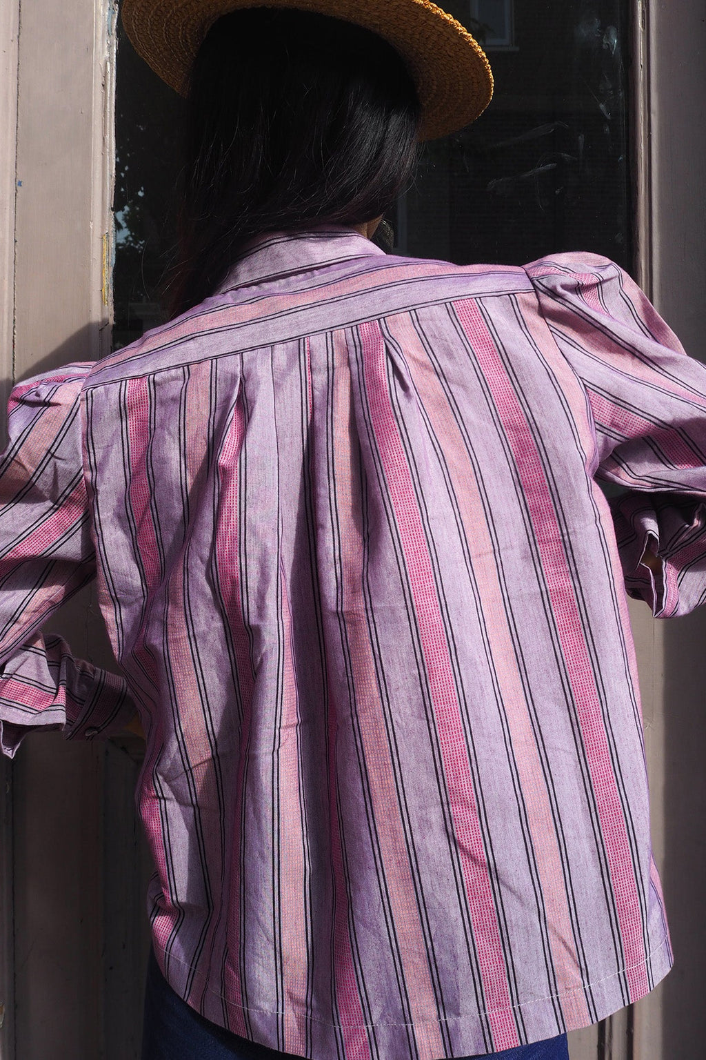 80's Striped Shirt Vintage | Victorian Blouse Purple Stripe