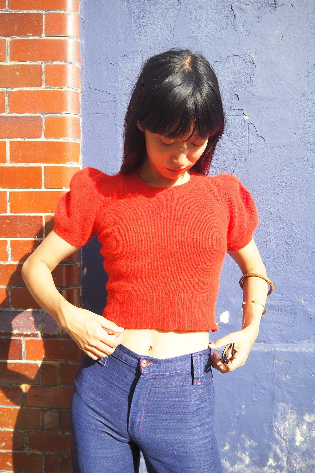 70's Red Mini Knit Chelsea Girl London | Angora Mohair Sweater