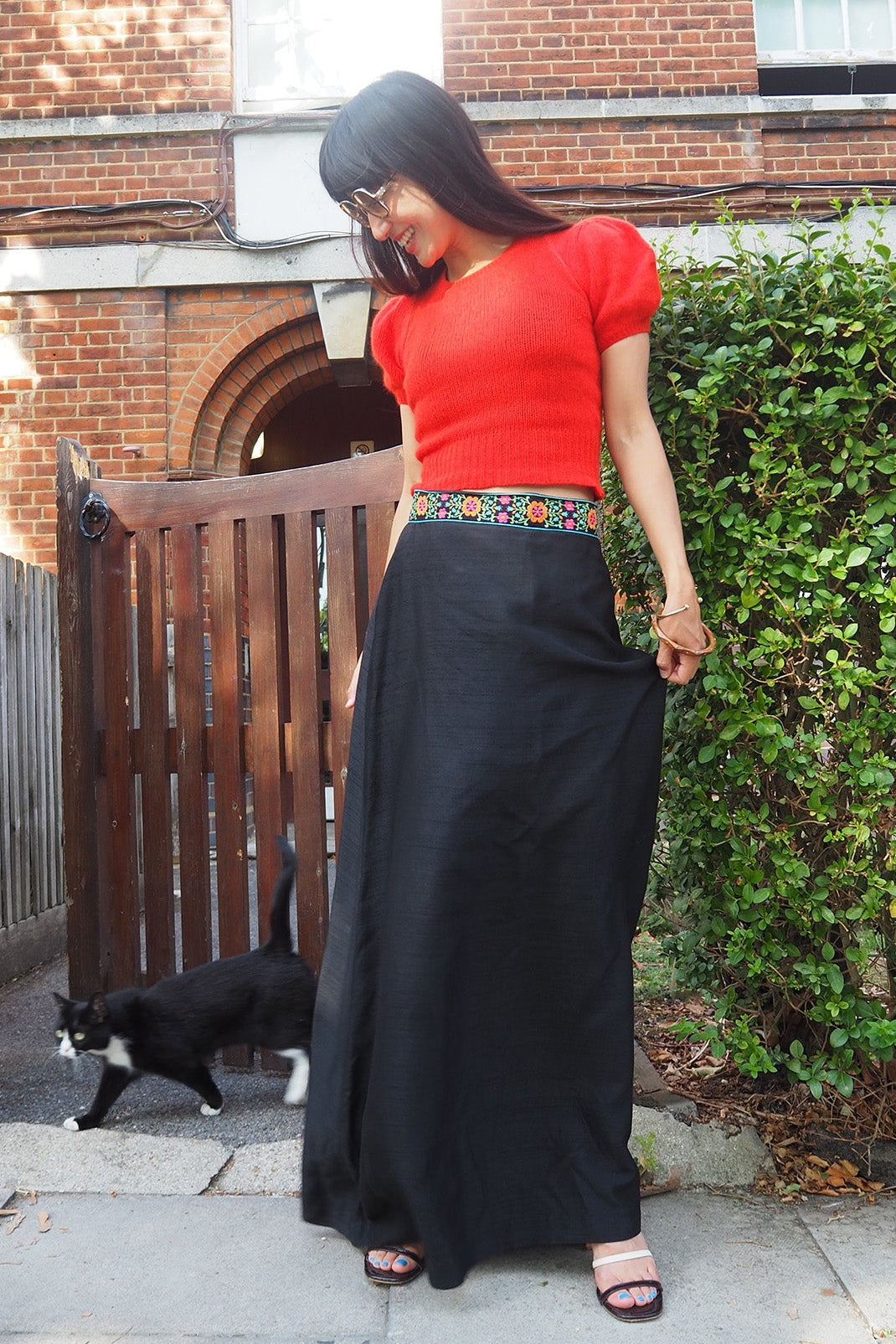 Late 60's Maxi Skirt St Andre London | Tyrolean Tape Black Skirt