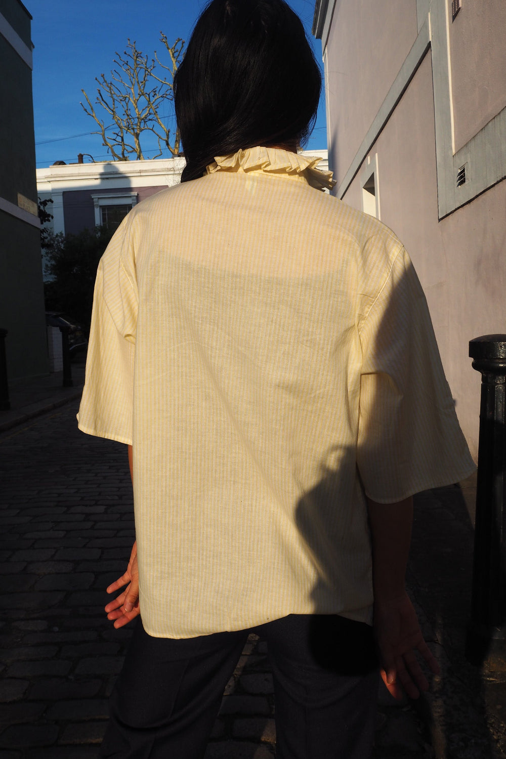 70's Lady's shirts|Yellow stripe Ruffled shrits Made in Germany