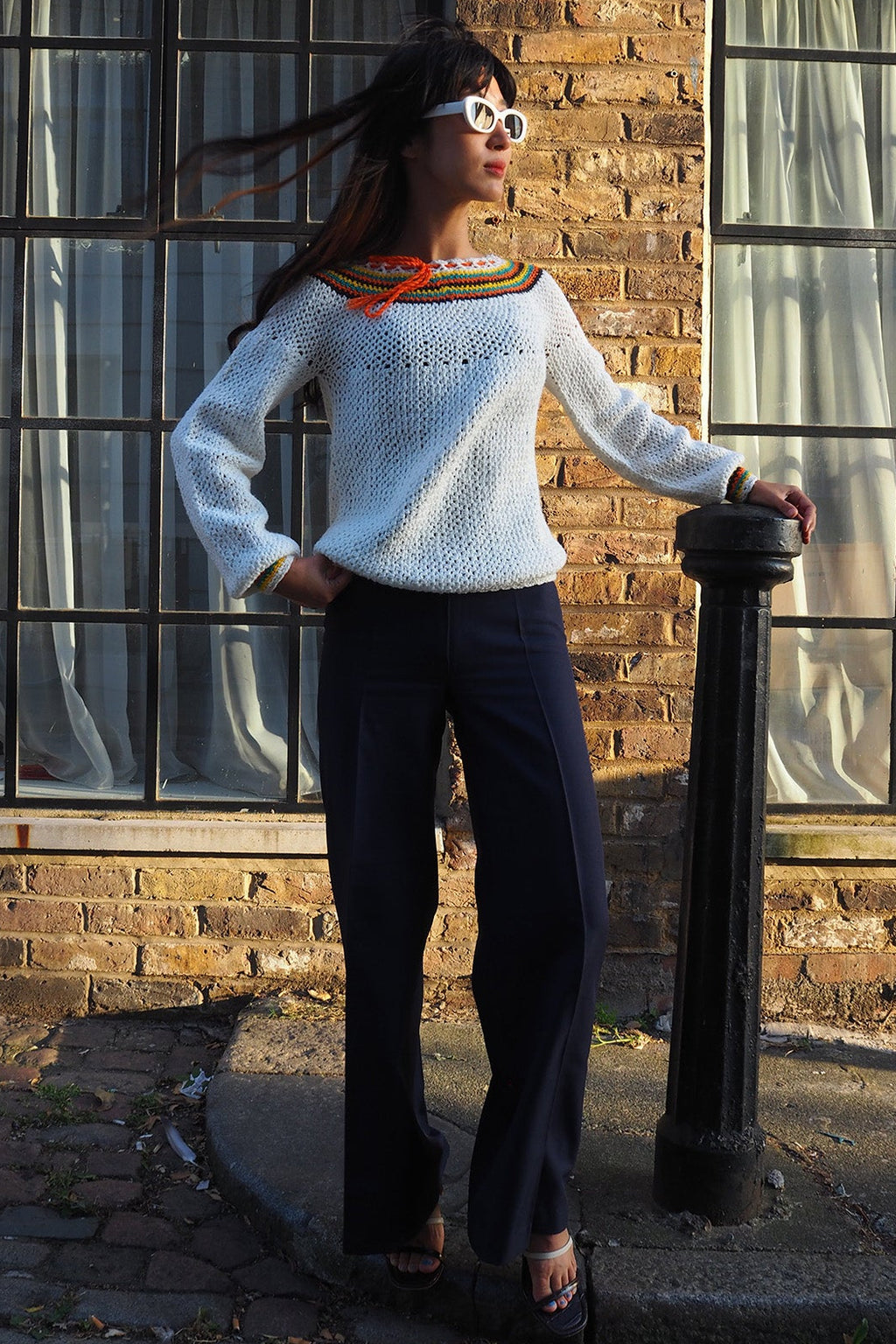 70's Handmade Crochet Knit London Vintage | Colorful Boho Sweater