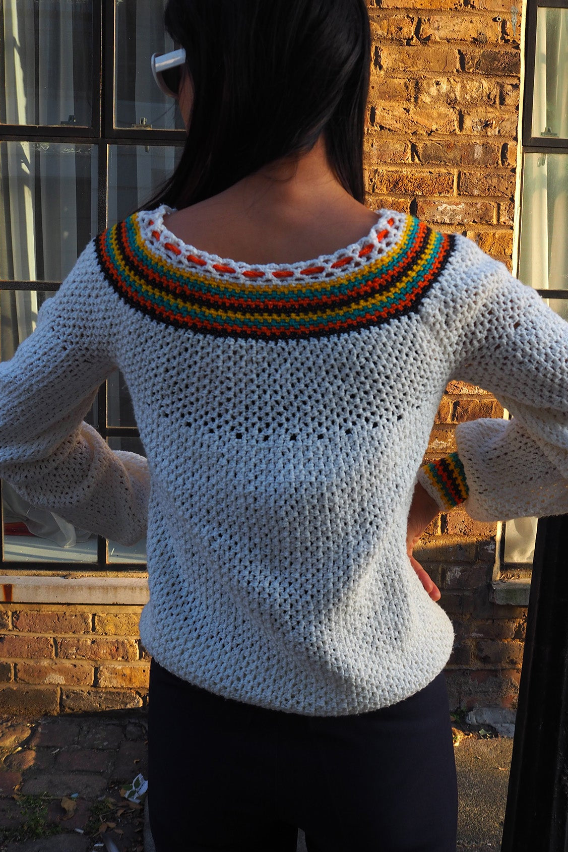 70's Handmade Crochet Knit London Vintage | Colorful Boho Sweater