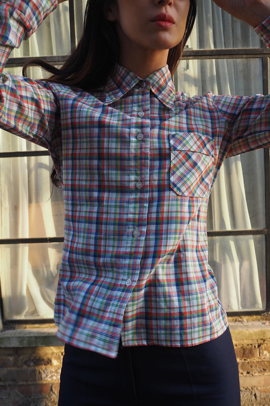 70's Lady's Check Shirt London Vintage | Soft Gauze Cotton Blouse