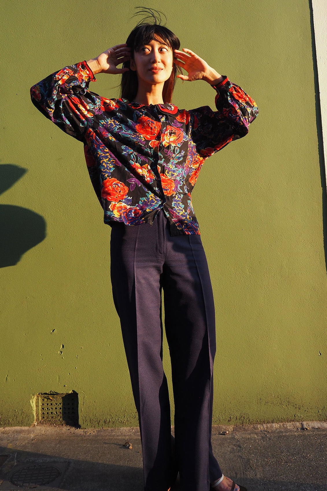 70's Flower Shirt Mayagor France | Reversible Quilted Yoke Blouse