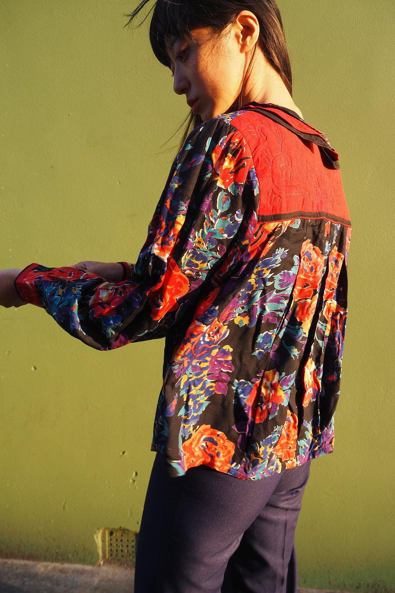 70's Flower Shirt Mayagor France | Reversible Quilted Yoke Blouse