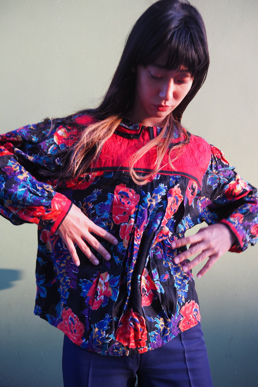 70's Flower Shirt Mayagor France | Reversible Quilted Yoke Blouse