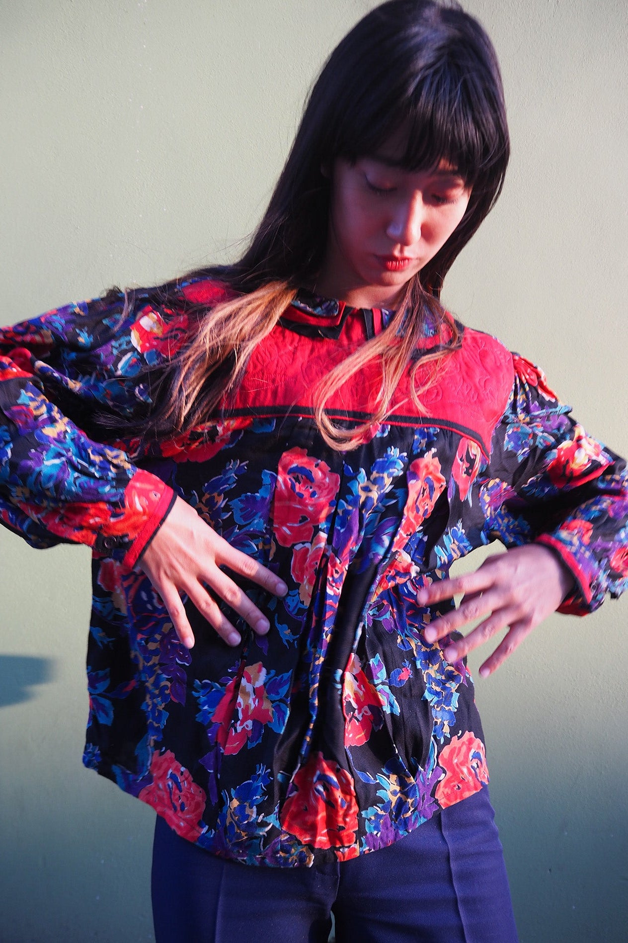 70's Flower Shirt Mayagor France | Reversible Quilted Yoke Blouse