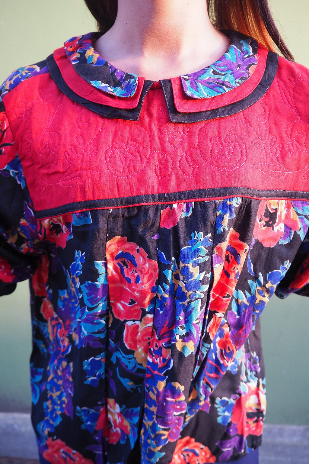 70's Flower Shirt Mayagor France | Reversible Quilted Yoke Blouse