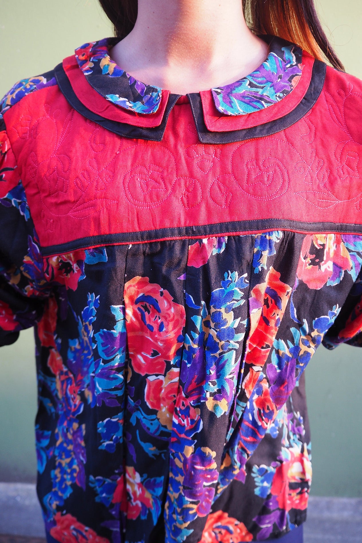 70's Flower Shirt Mayagor France | Reversible Quilted Yoke Blouse