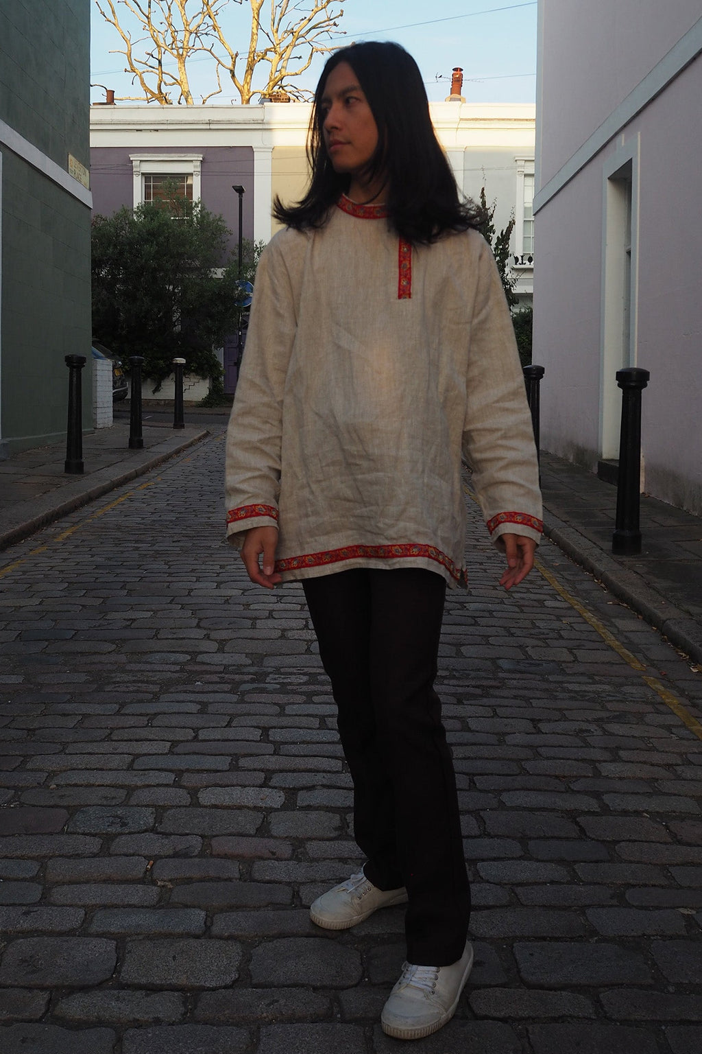 Chinese Style Vintage Men's Shirt | Tyrolean Tape Jim Morrison Style