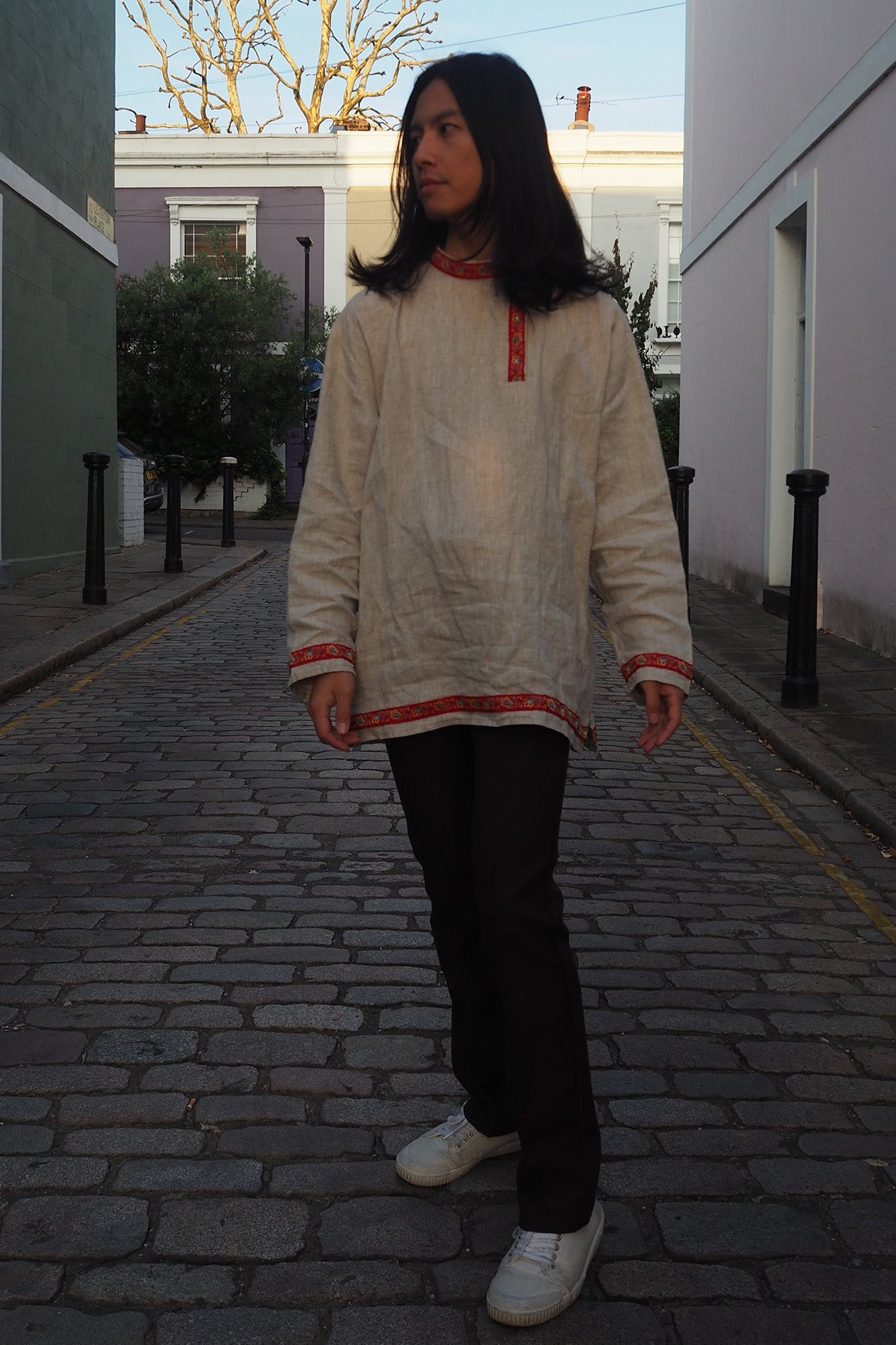 Chinese Style Vintage Men's Shirt | Tyrolean Tape Jim Morrison Style