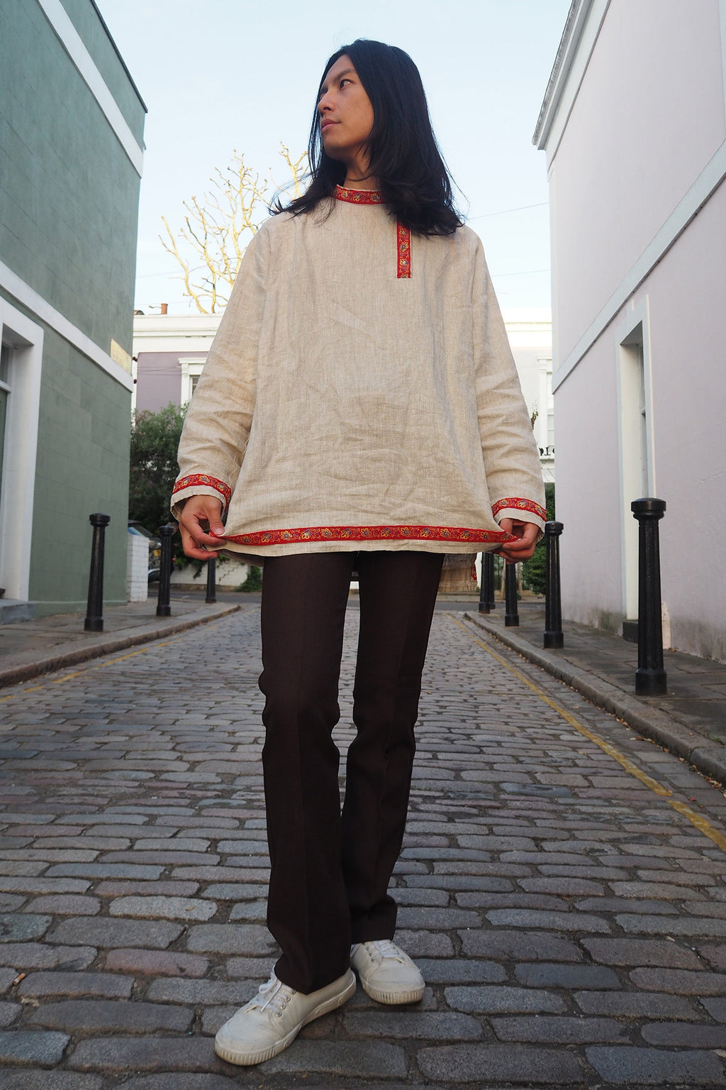 Chinese Style Vintage Men's Shirt | Tyrolean Tape Jim Morrison Style