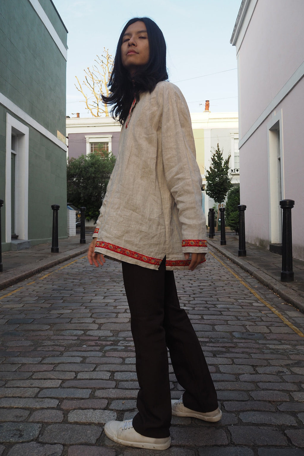 Chinese Style Vintage Men's Shirt | Tyrolean Tape Jim Morrison Style