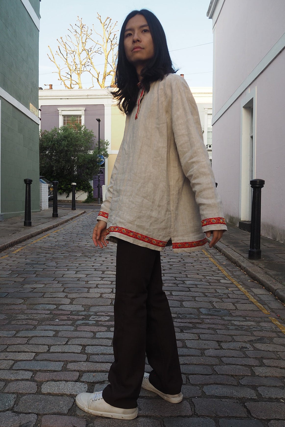 Chinese Style Vintage Men's Shirt | Tyrolean Tape Jim Morrison Style