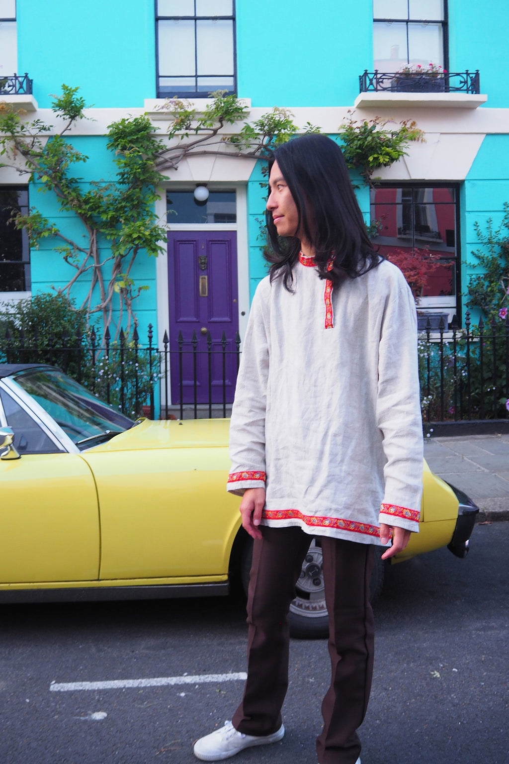 Chinese Style Vintage Men's Shirt | Tyrolean Tape Jim Morrison Style