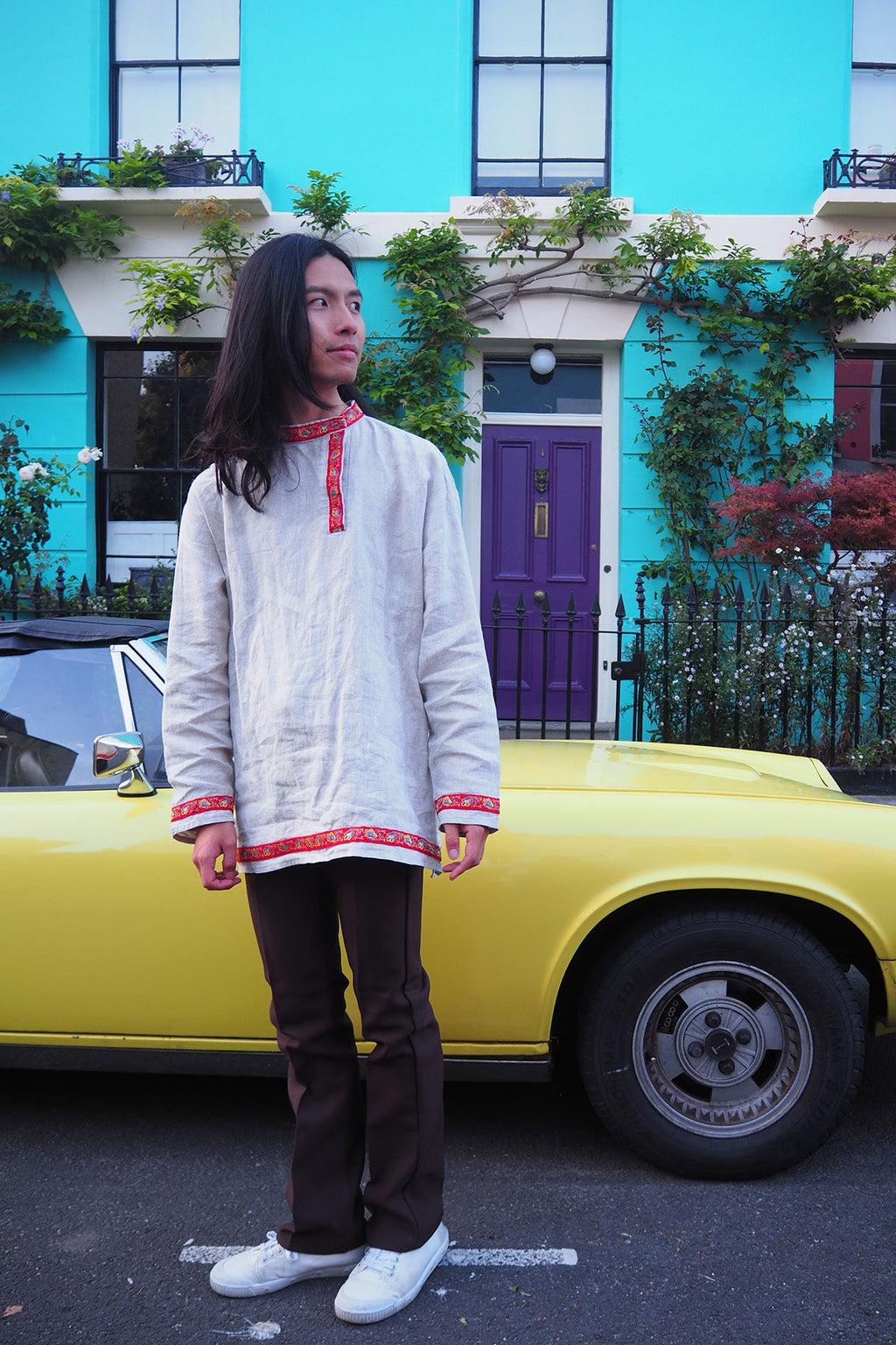 Chinese Style Vintage Men's Shirt | Tyrolean Tape Jim Morrison Style