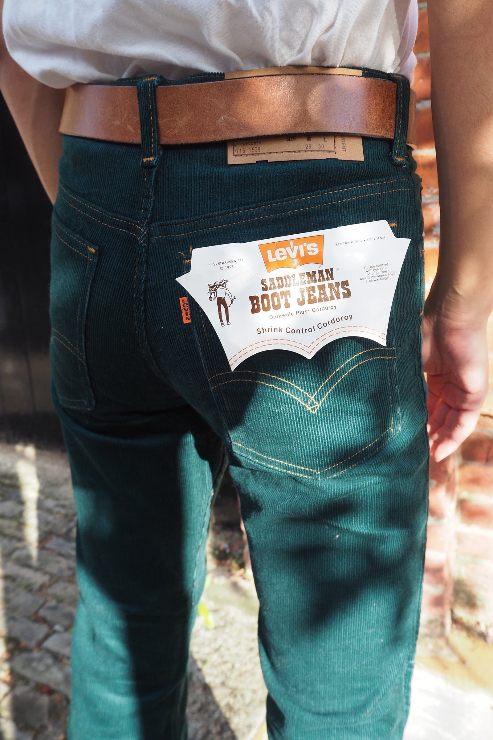 70's Levi's Deadstock Corduroy Pants Green | 716-1517 Saddleman Boot Jeans