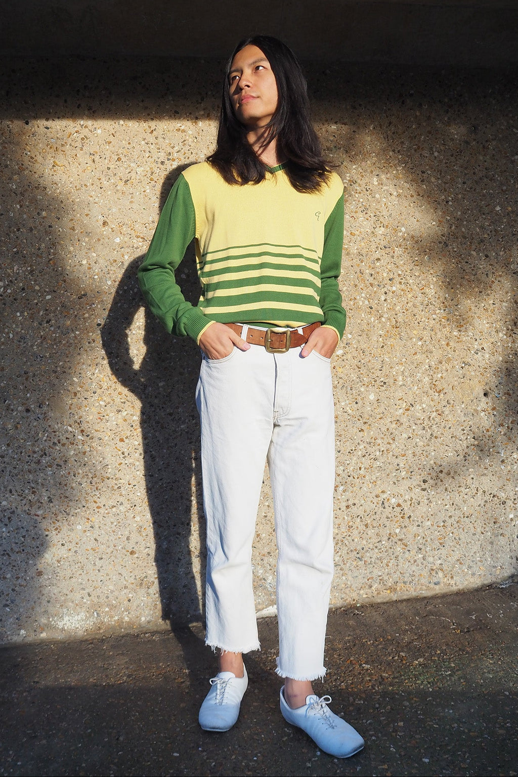 Deadstock 70's Style V-Neck Sweater Ginger Lemon | College School Knit