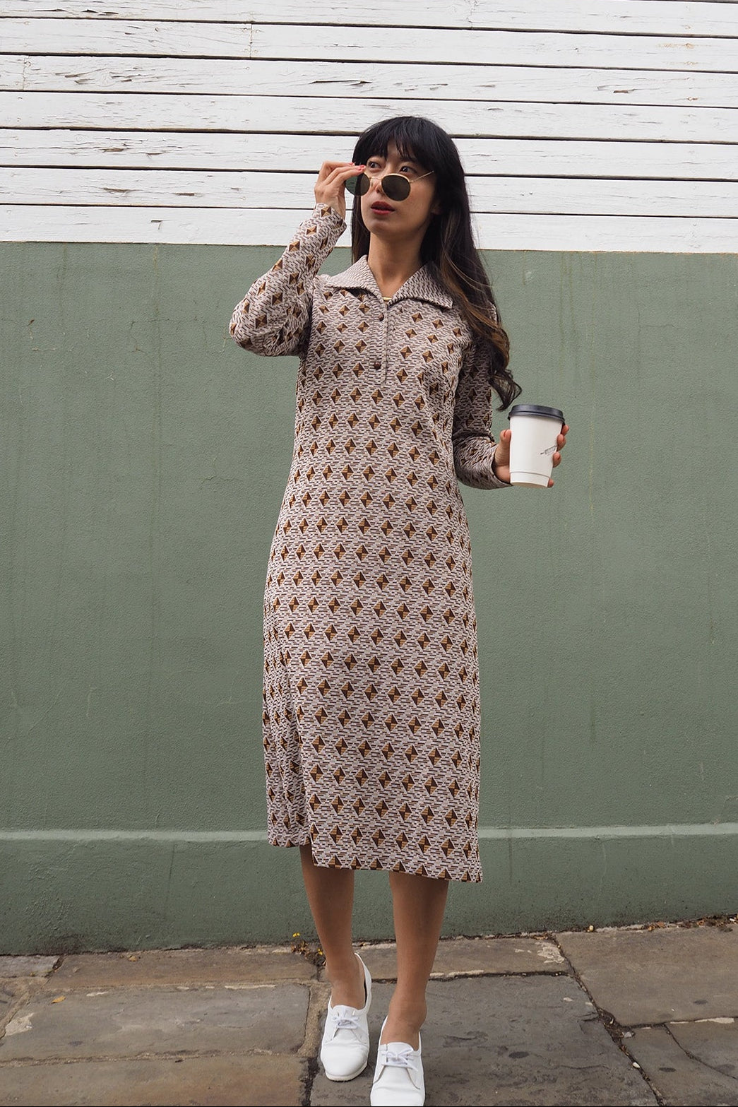 70's Geometric Pattern Dress London Vintage | I-Line Shift Dress