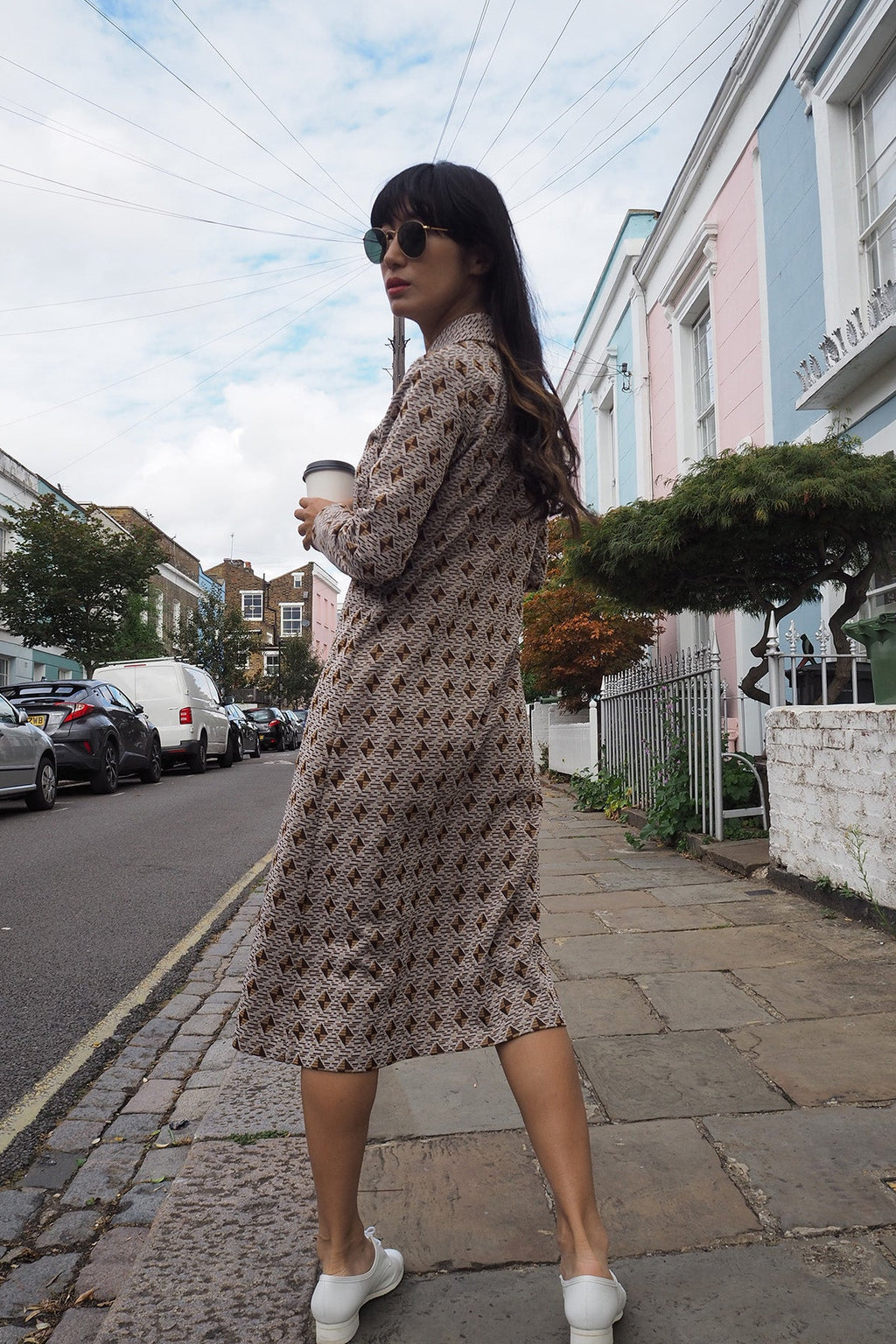 70's Geometric Pattern Dress London Vintage | I-Line Shift Dress