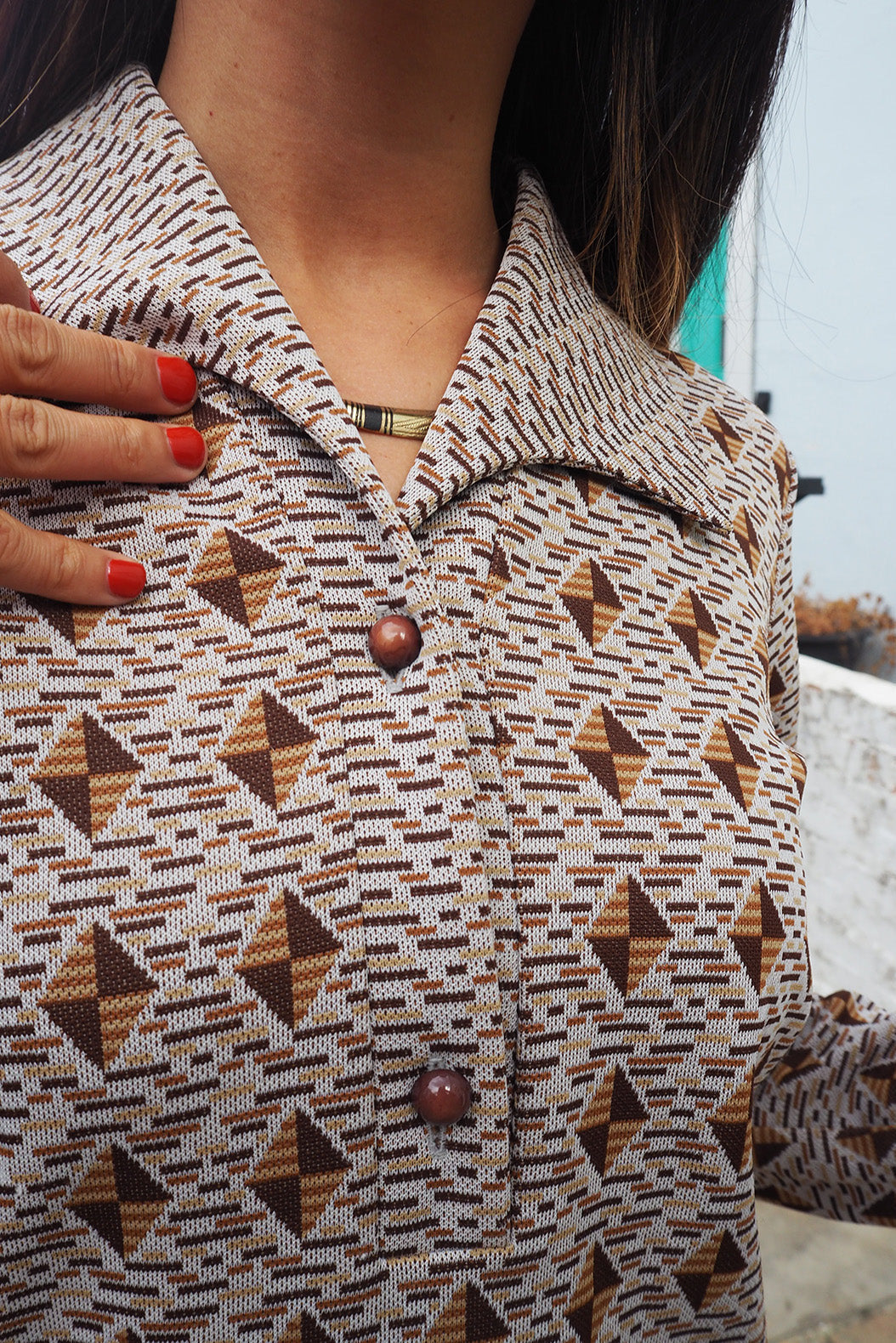 70's Geometric Pattern Dress London Vintage | I-Line Shift Dress